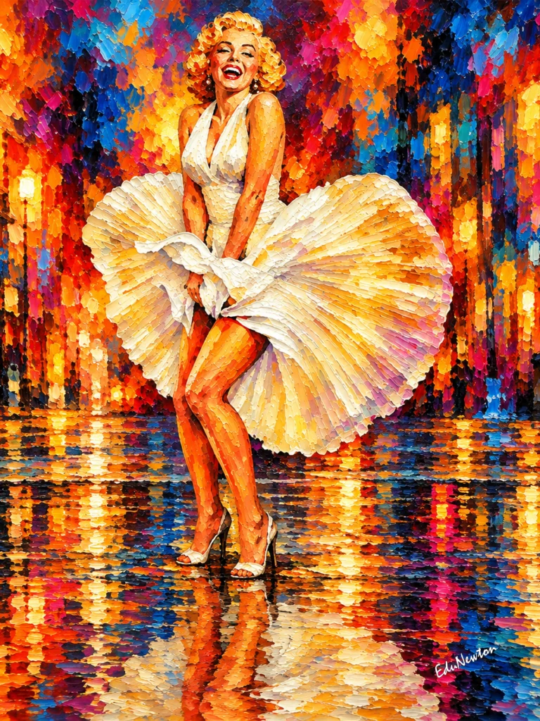 Marilyn Monroe com o vestido branco em movimento, em referência a O Pecado Mora ao Lado.