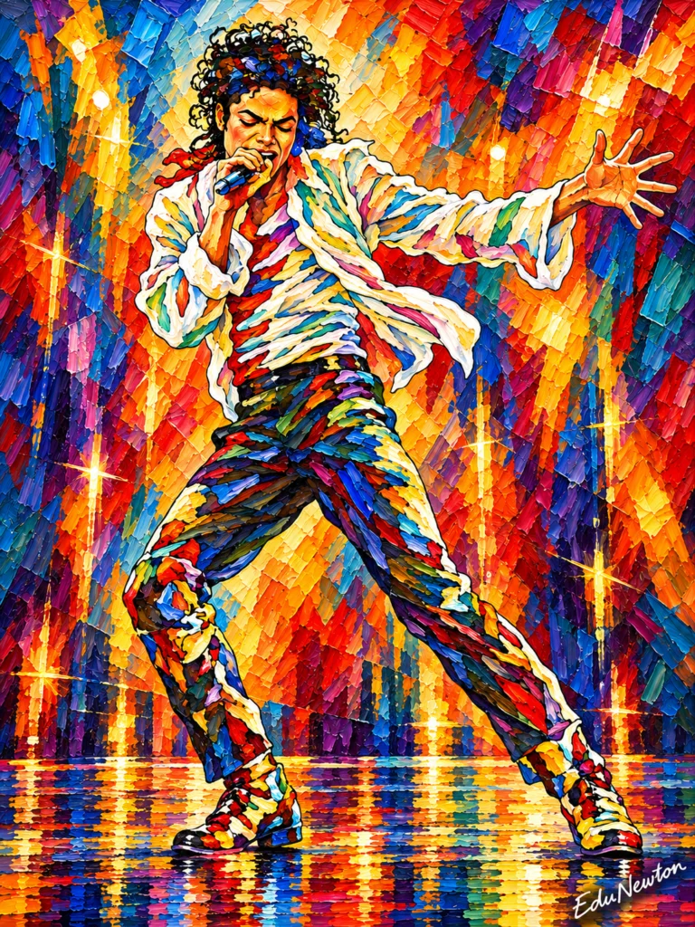 Michael Jackson aparece em plena performance, com microfone, braços abertos e postura de palco.