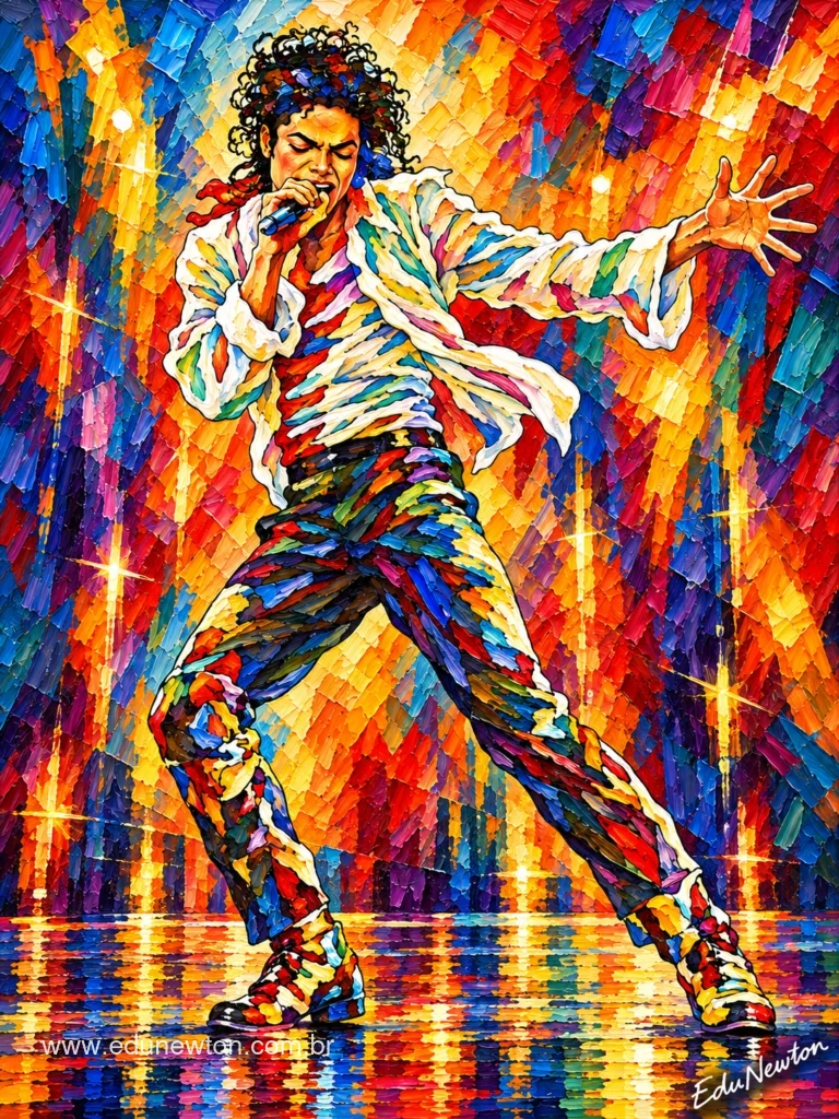Michael Jackson aparece en plena actuación, con micrófono, brazos abiertos y presencia escénica.