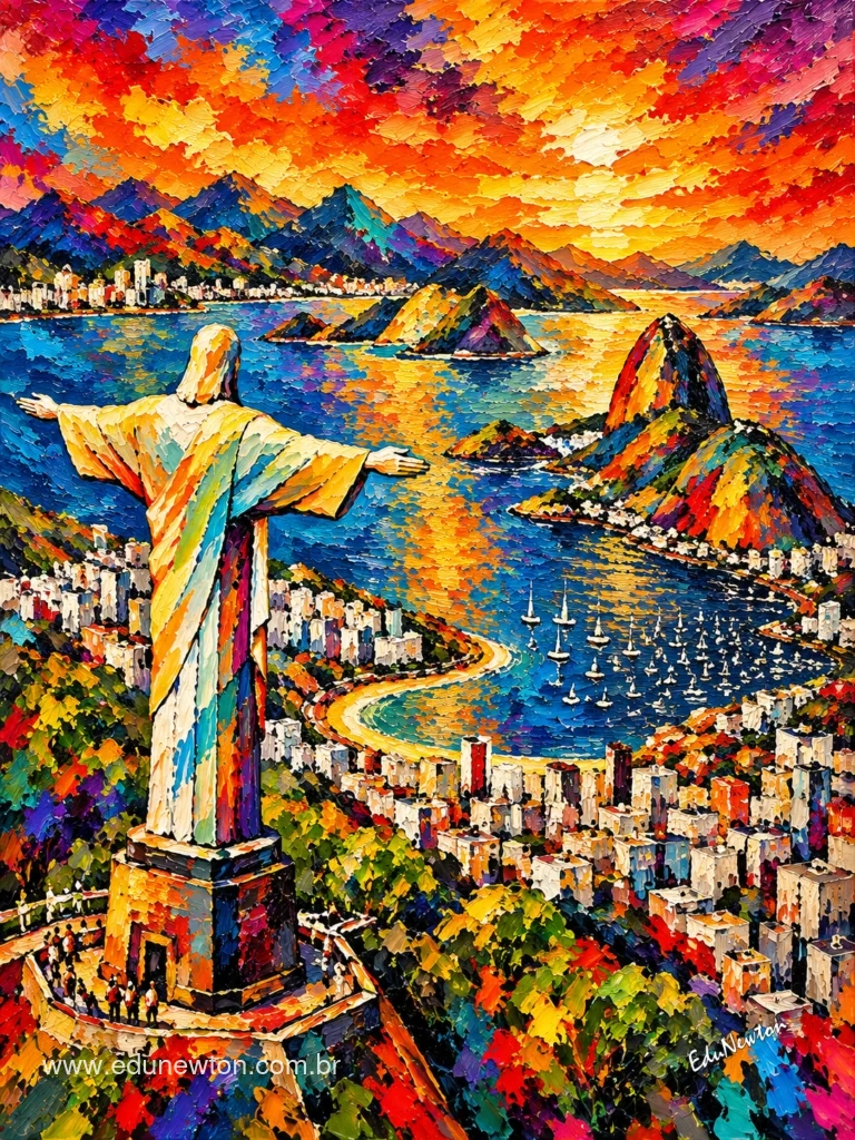 Los brazos del Cristo Redentor se abren sobre la ciudad, con el Pan de Azúcar al frente.
