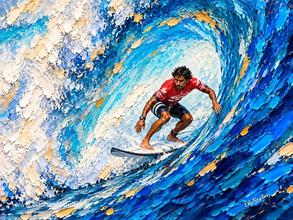El surfista sigue la curva del tubo, rodeado de azul y espuma.