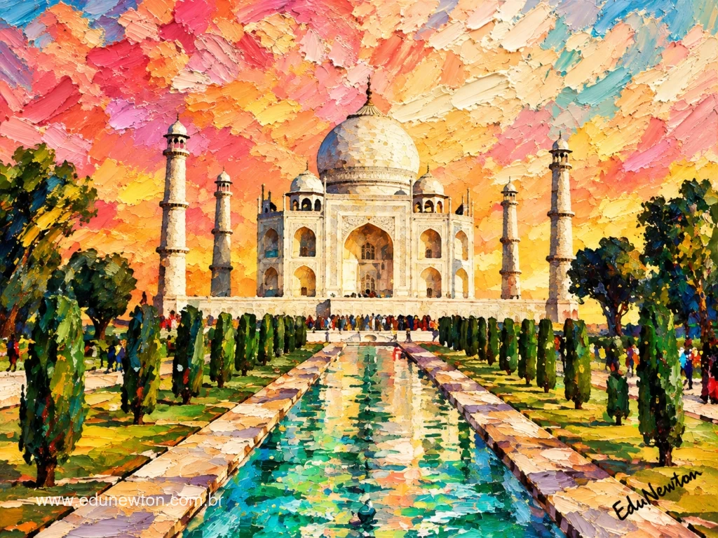 La c&uacute;pula y los minaretes del Taj Mahal se reflejan en el estanque.