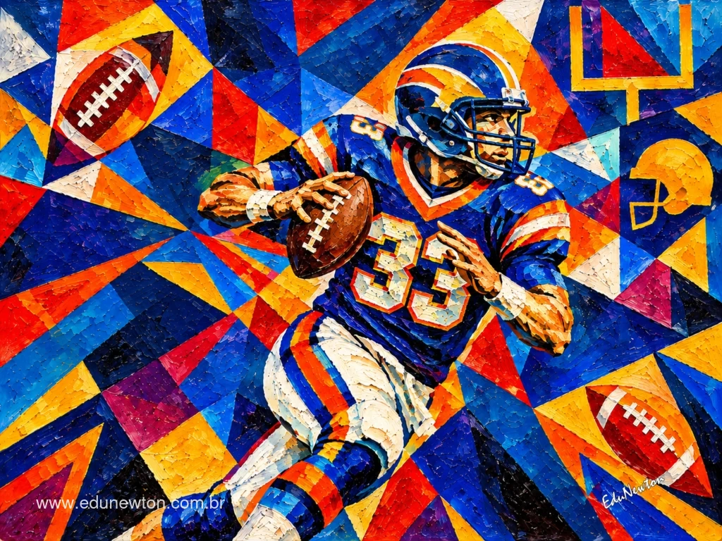 A football player charges forward with the ball firmly in hand, his body leaning into the run and his attention fixed on the field.