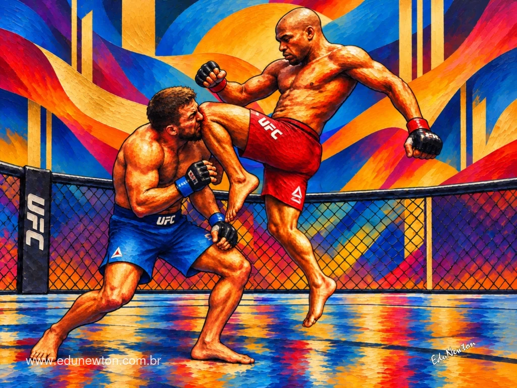 Anderson Silva lands a knee strike during an MMA fight, capturing a moment of intense tension in the octagon.