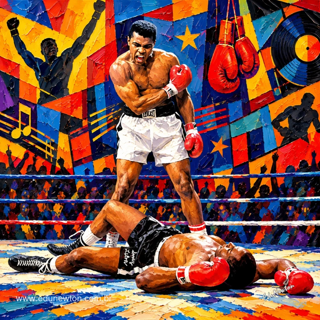 El luchador de pie y su adversario en el suelo concentran toda la intensidad de la escena.