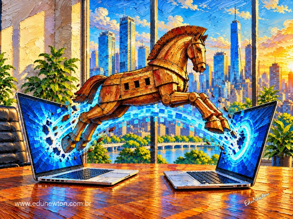 The Trojan Horse leaps between two computers.