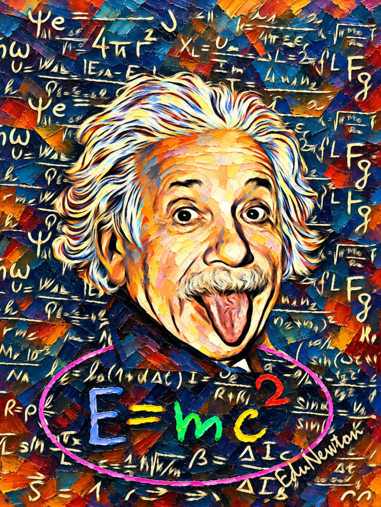 Albert Einstein mostra a língua em um retrato colorido.
