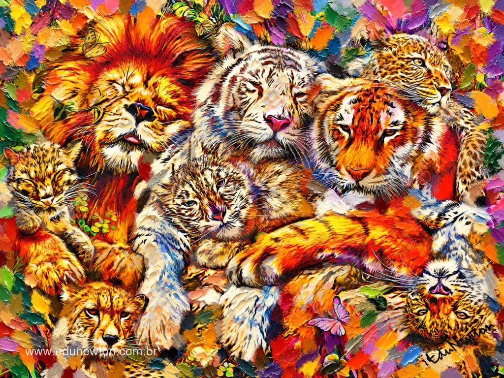 Leones, tigres y otros felinos aparecen reunidos, con las cr&iacute;as destacando entre los animales adultos.