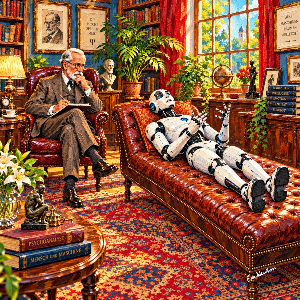 Freud escuta um robô deitado no consultório.